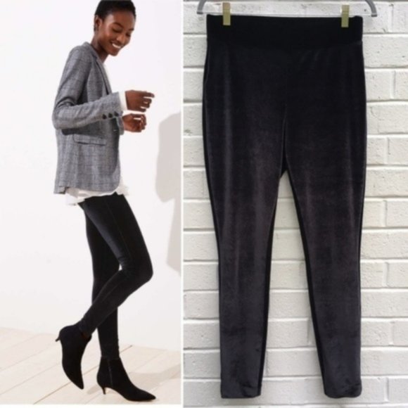 Loft Black Velvet Leggings Pants Size M Stretch - Picture 9 of 15